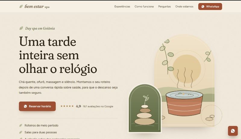 Topo do site demo Bem Estar Spa