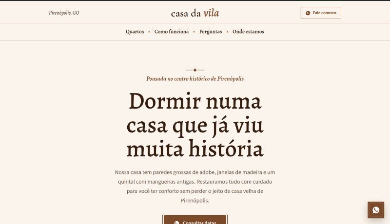 Topo do site demo Casa da Vila