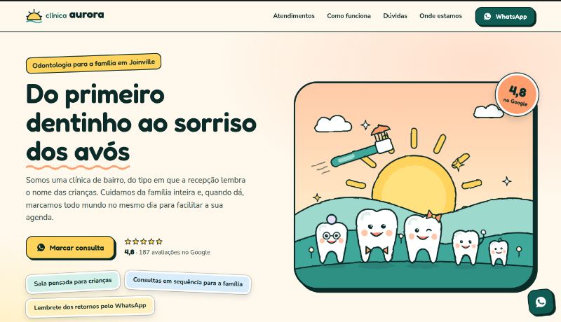 Topo do site demo Clínica Aurora