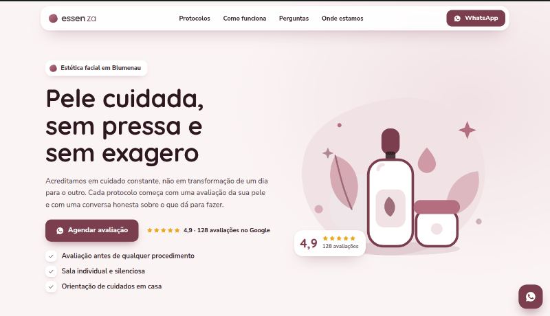 Topo do site demo Essenza