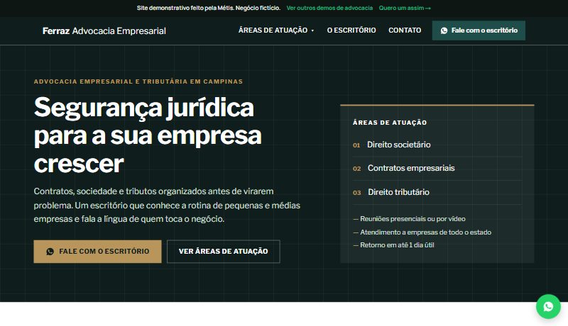 Topo do site demo Ferraz Advocacia Empresarial