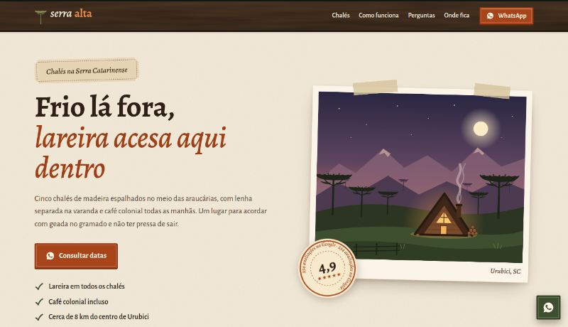 Topo do site demo Pousada Serra Alta