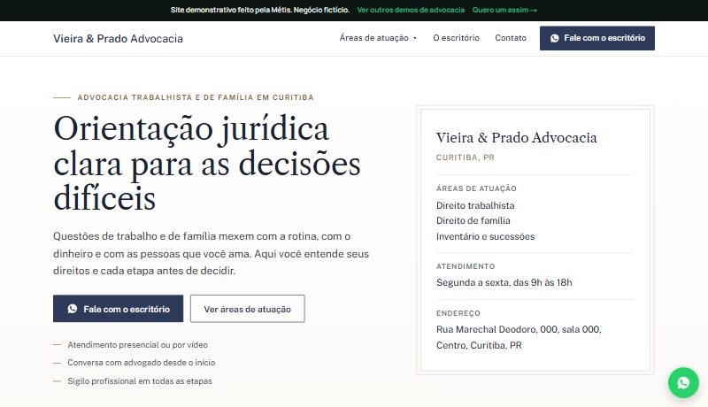 Topo do site demo Vieira & Prado Advocacia